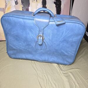 Vintage Blue Leather Men's Travel Bag